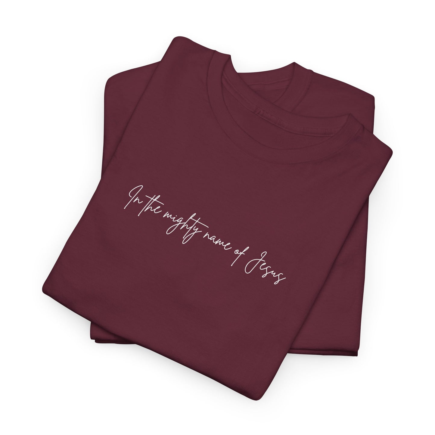 "In the mighty name of Jesus" Minimalist Unisex Tee, Casual Wear, Gift for Him/Her, Everyday Shirt, Lightweight, Comfortable Cotton Top