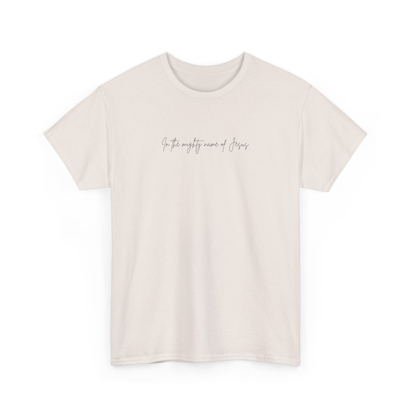 "In the mighty name of Jesus" Minimalist Unisex Tee, Casual Wear, Gift for Him/Her, Everyday Shirt, Lightweight, Comfortable Cotton Top