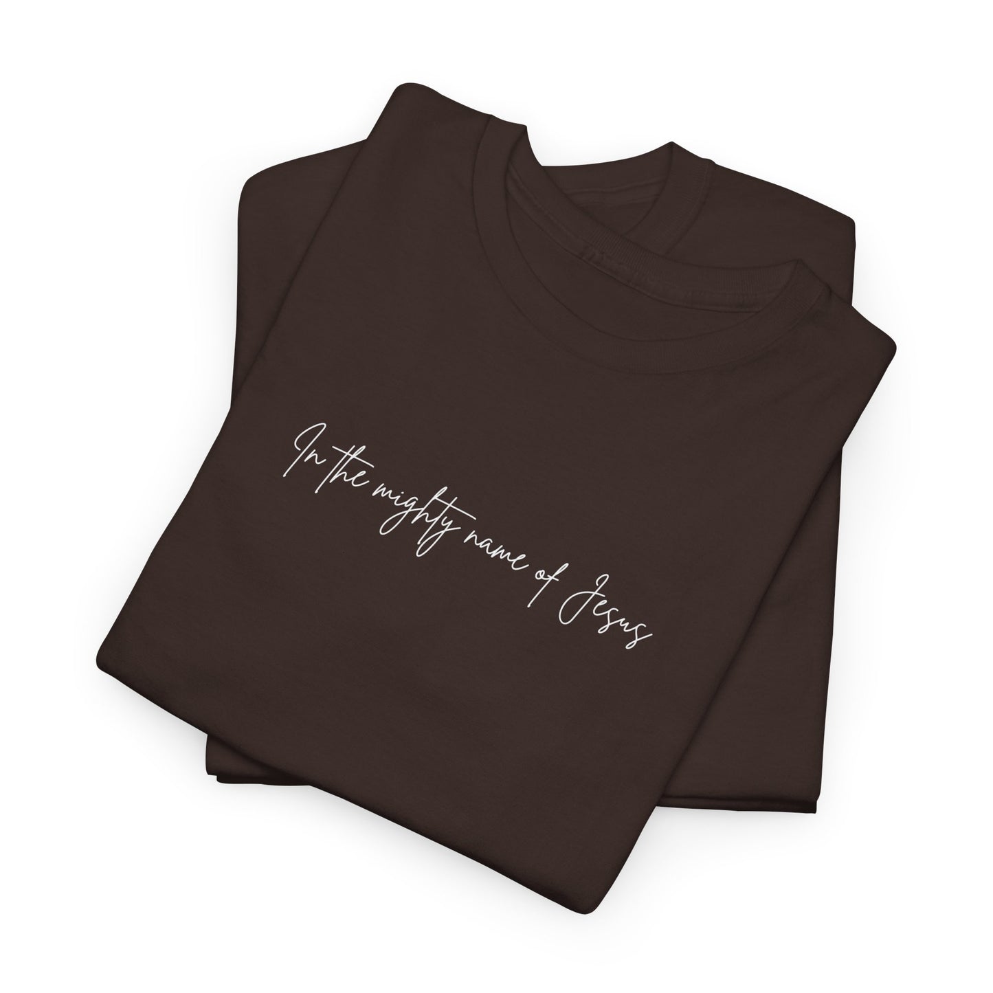"In the mighty name of Jesus" Minimalist Unisex Tee, Casual Wear, Gift for Him/Her, Everyday Shirt, Lightweight, Comfortable Cotton Top