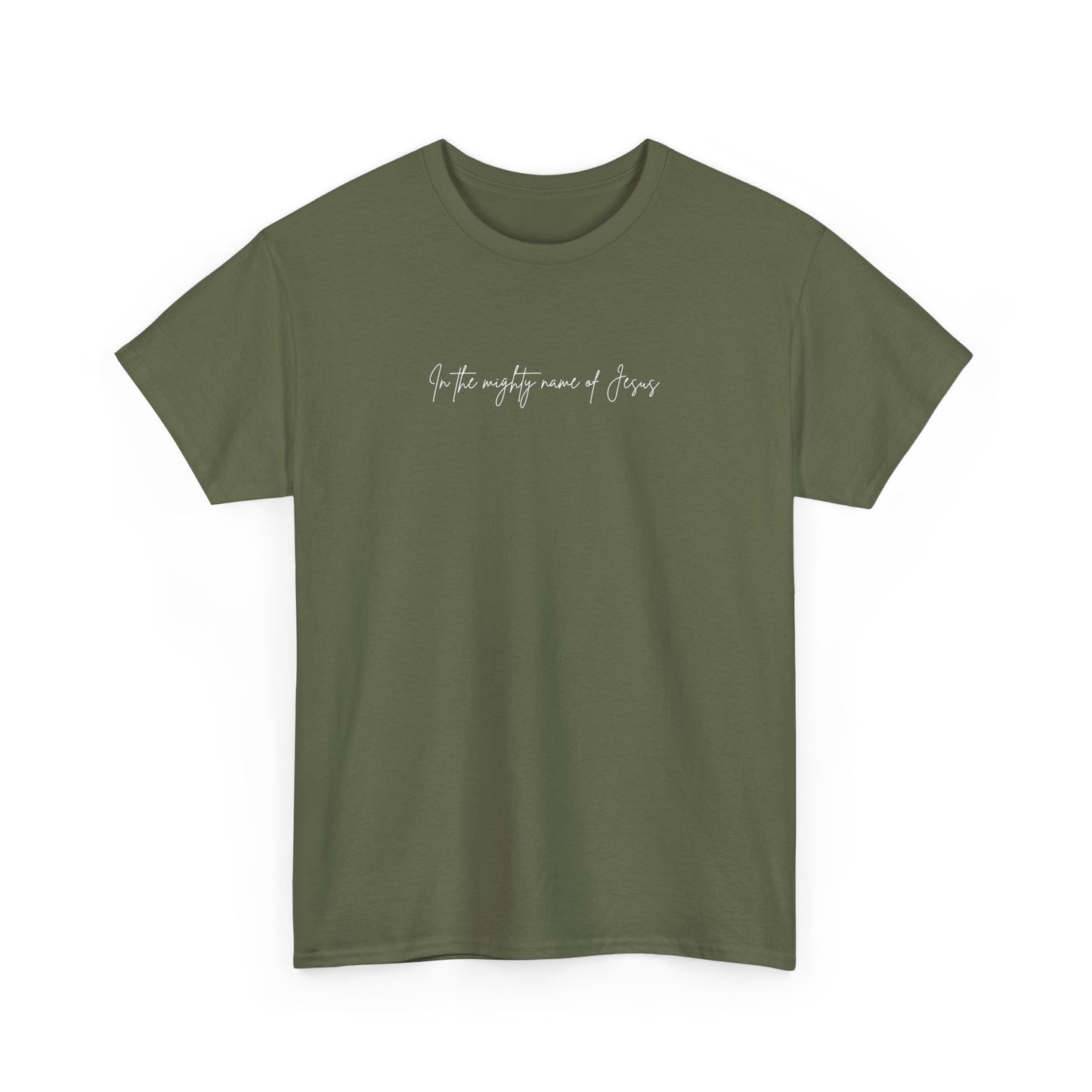 "In the mighty name of Jesus" Minimalist Unisex Tee, Casual Wear, Gift for Him/Her, Everyday Shirt, Lightweight, Comfortable Cotton Top