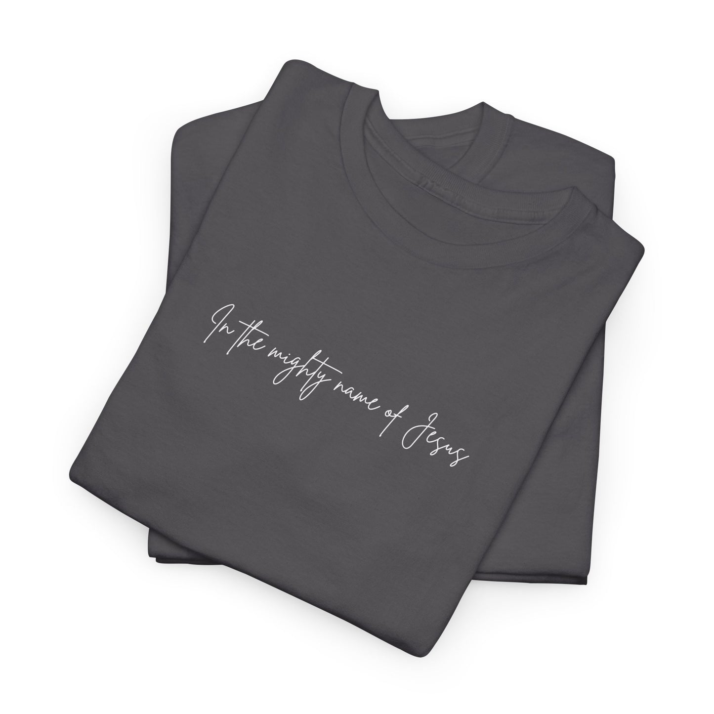 "In the mighty name of Jesus" Minimalist Unisex Tee, Casual Wear, Gift for Him/Her, Everyday Shirt, Lightweight, Comfortable Cotton Top