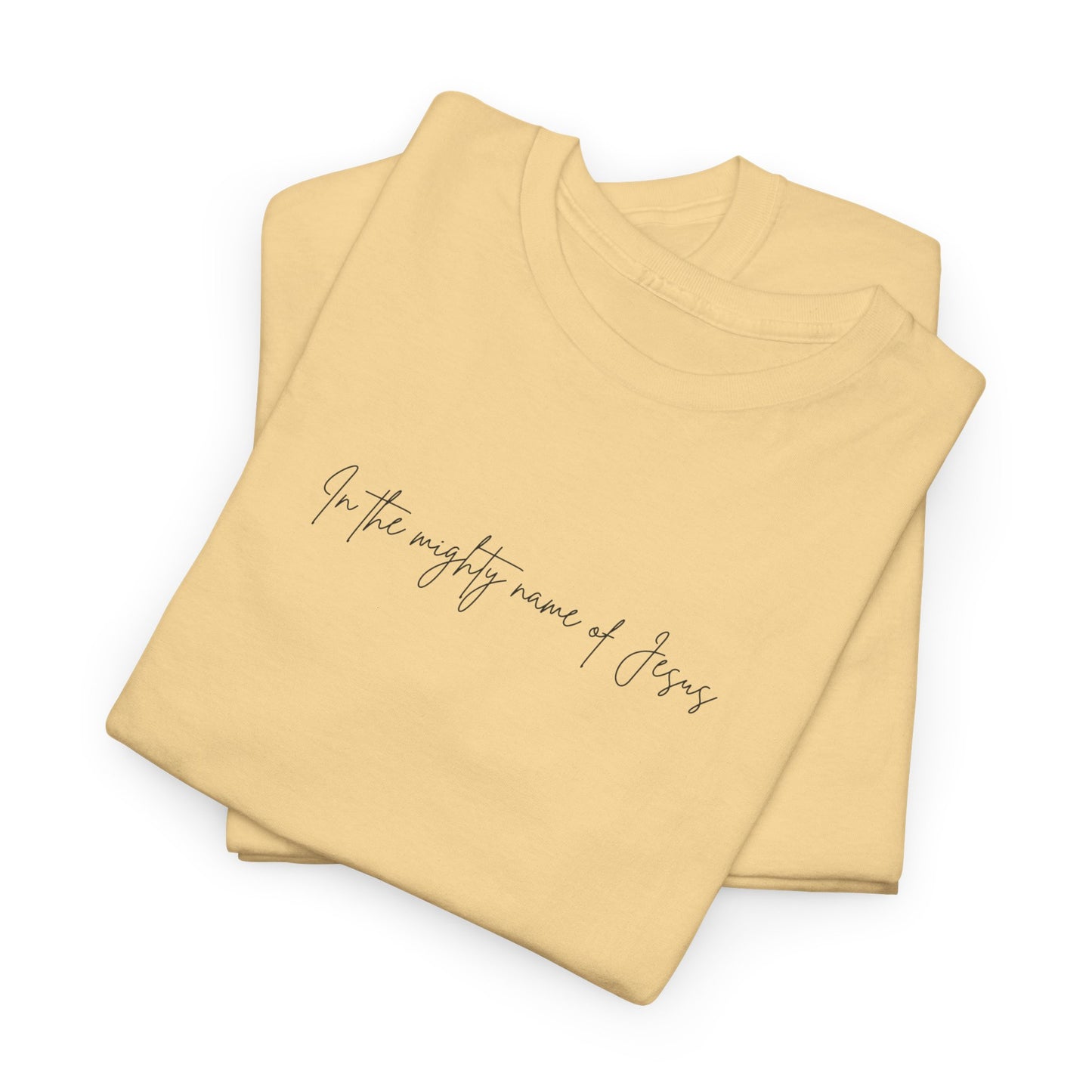 "In the mighty name of Jesus" Minimalist Unisex Tee, Casual Wear, Gift for Him/Her, Everyday Shirt, Lightweight, Comfortable Cotton Top