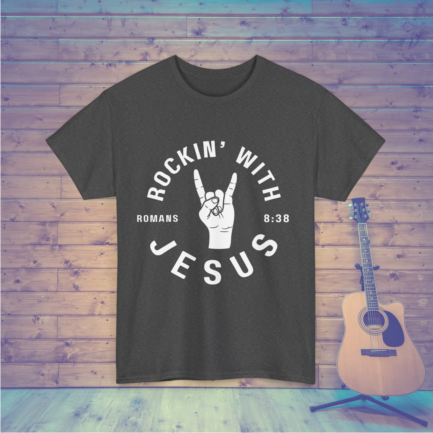 Rockin' with Jesus Unisex Heavy Cotton Tee, Christian T-Shirt, Faith-Based Apparel, Religious Gifts, Gospel Music Lover Shirt