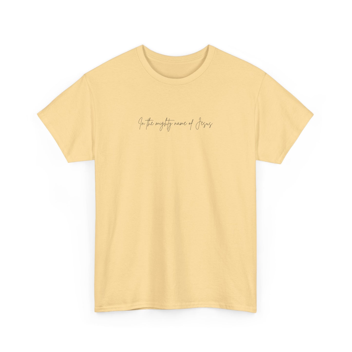 "In the mighty name of Jesus" Minimalist Unisex Tee, Casual Wear, Gift for Him/Her, Everyday Shirt, Lightweight, Comfortable Cotton Top