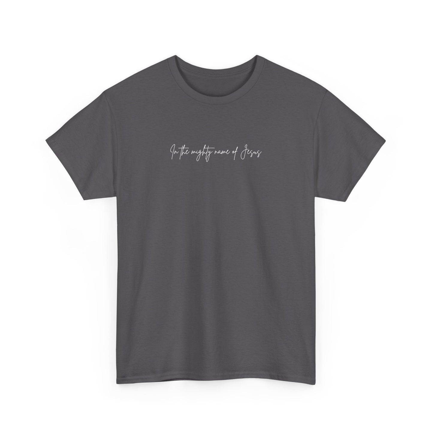"In the mighty name of Jesus" Minimalist Unisex Tee, Casual Wear, Gift for Him/Her, Everyday Shirt, Lightweight, Comfortable Cotton Top