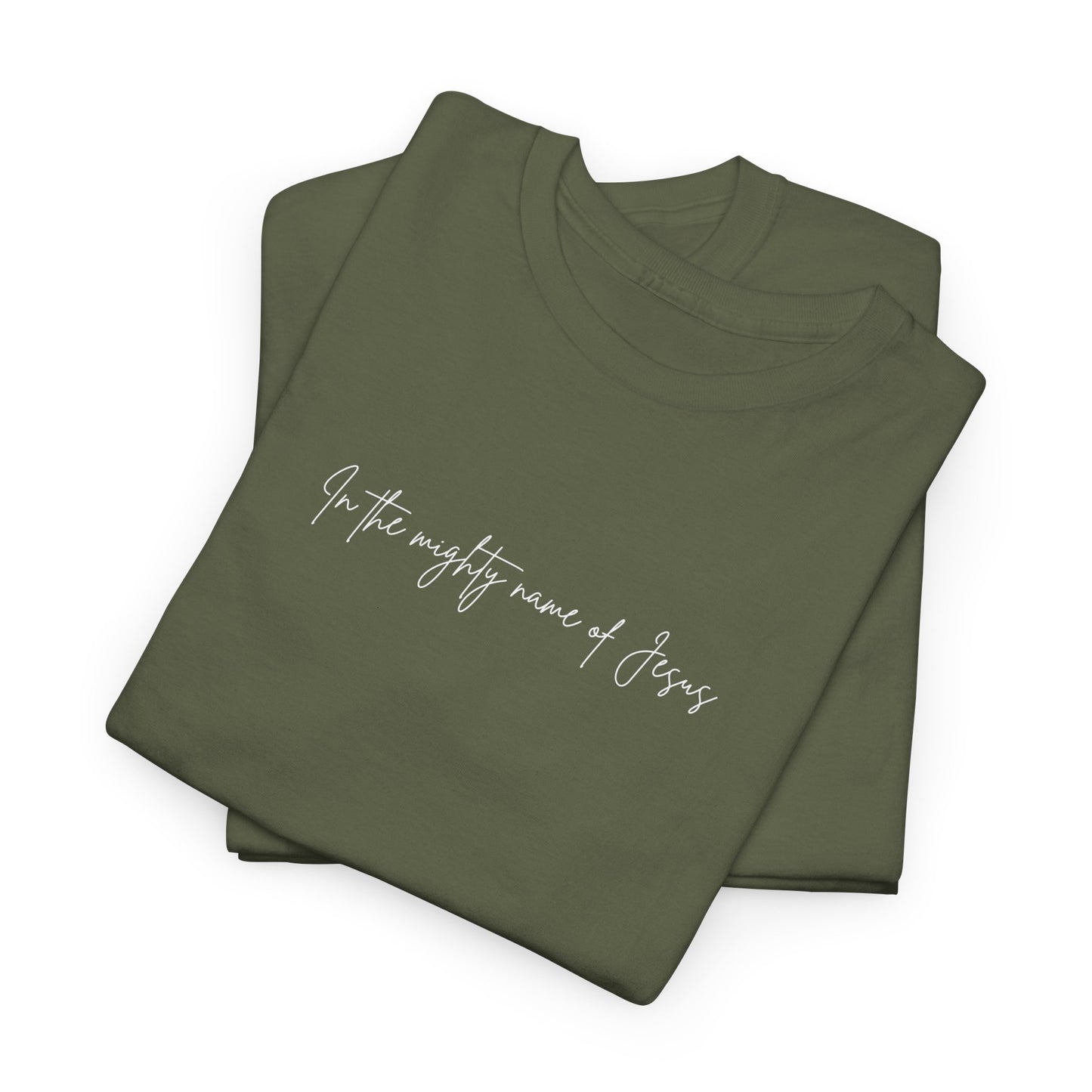 "In the mighty name of Jesus" Minimalist Unisex Tee, Casual Wear, Gift for Him/Her, Everyday Shirt, Lightweight, Comfortable Cotton Top