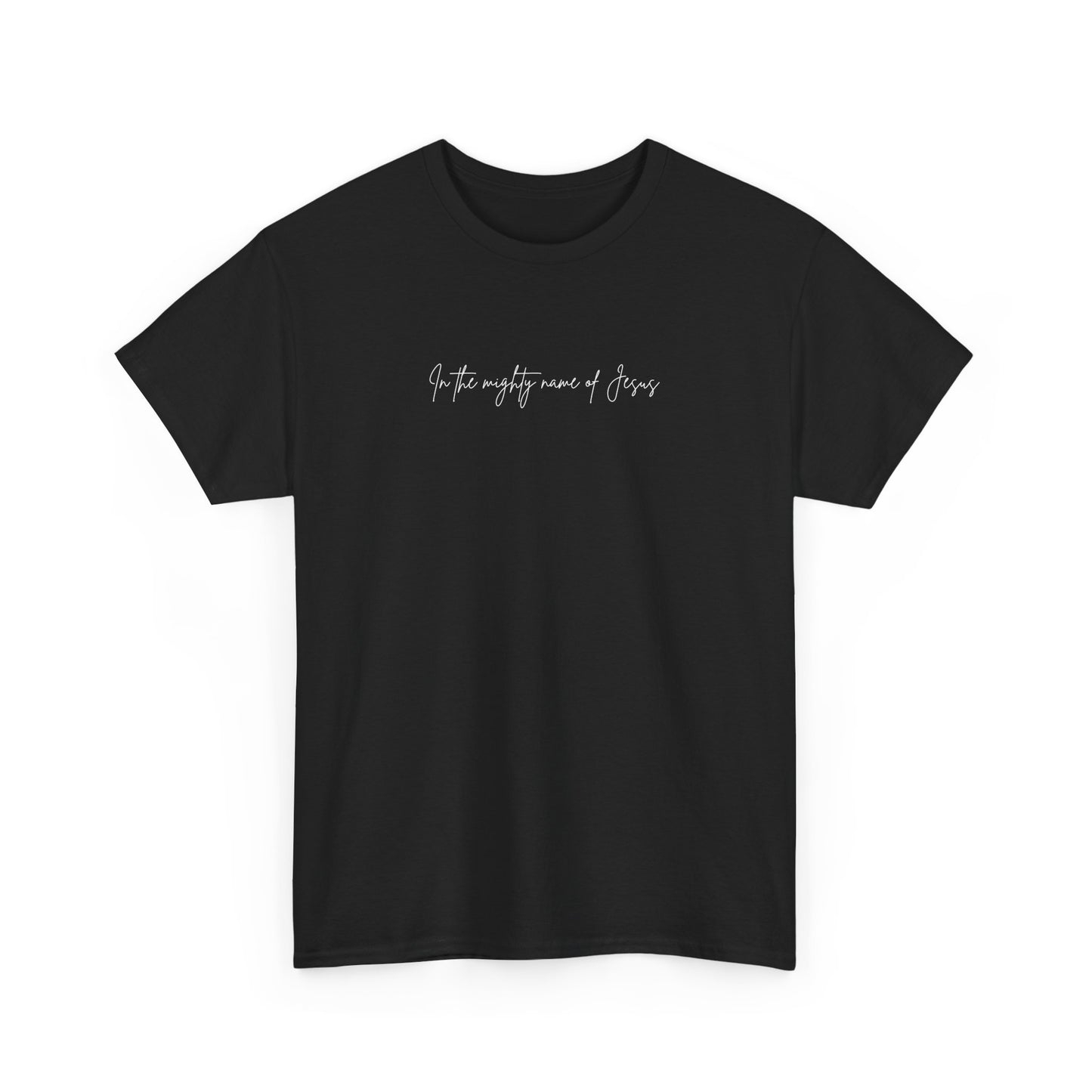 "In the mighty name of Jesus" Minimalist Unisex Tee, Casual Wear, Gift for Him/Her, Everyday Shirt, Lightweight, Comfortable Cotton Top