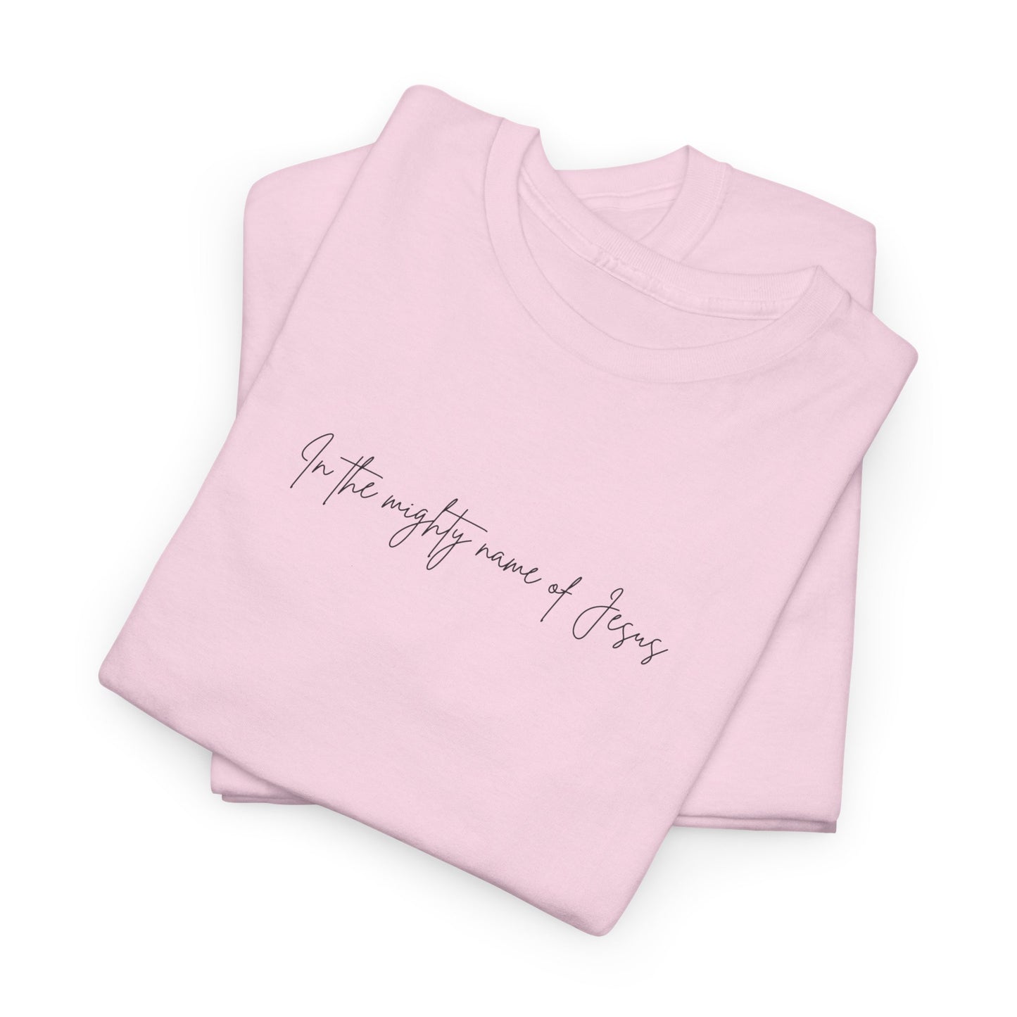 "In the mighty name of Jesus" Minimalist Unisex Tee, Casual Wear, Gift for Him/Her, Everyday Shirt, Lightweight, Comfortable Cotton Top