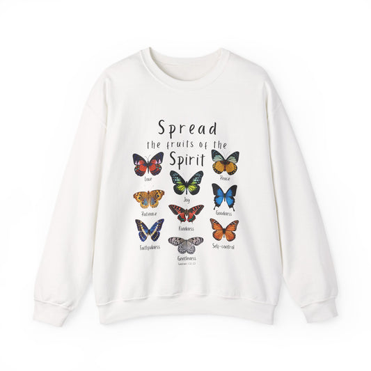 Spread the Fruits of the Spirit Sweatshirt Galatians 5:22-23— Christian Butterfly Faith Crewneck