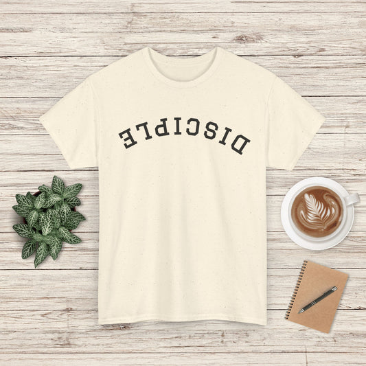 Disciple Upside-Down Writing Tee - Casual Wear, Spiritual Gift, Everyday Fashion, Trendy Tee, Unique T-Shirt