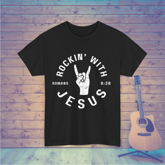 Rockin' with Jesus Unisex Heavy Cotton Tee, Christian T-Shirt, Faith-Based Apparel, Religious Gifts, Gospel Music Lover Shirt