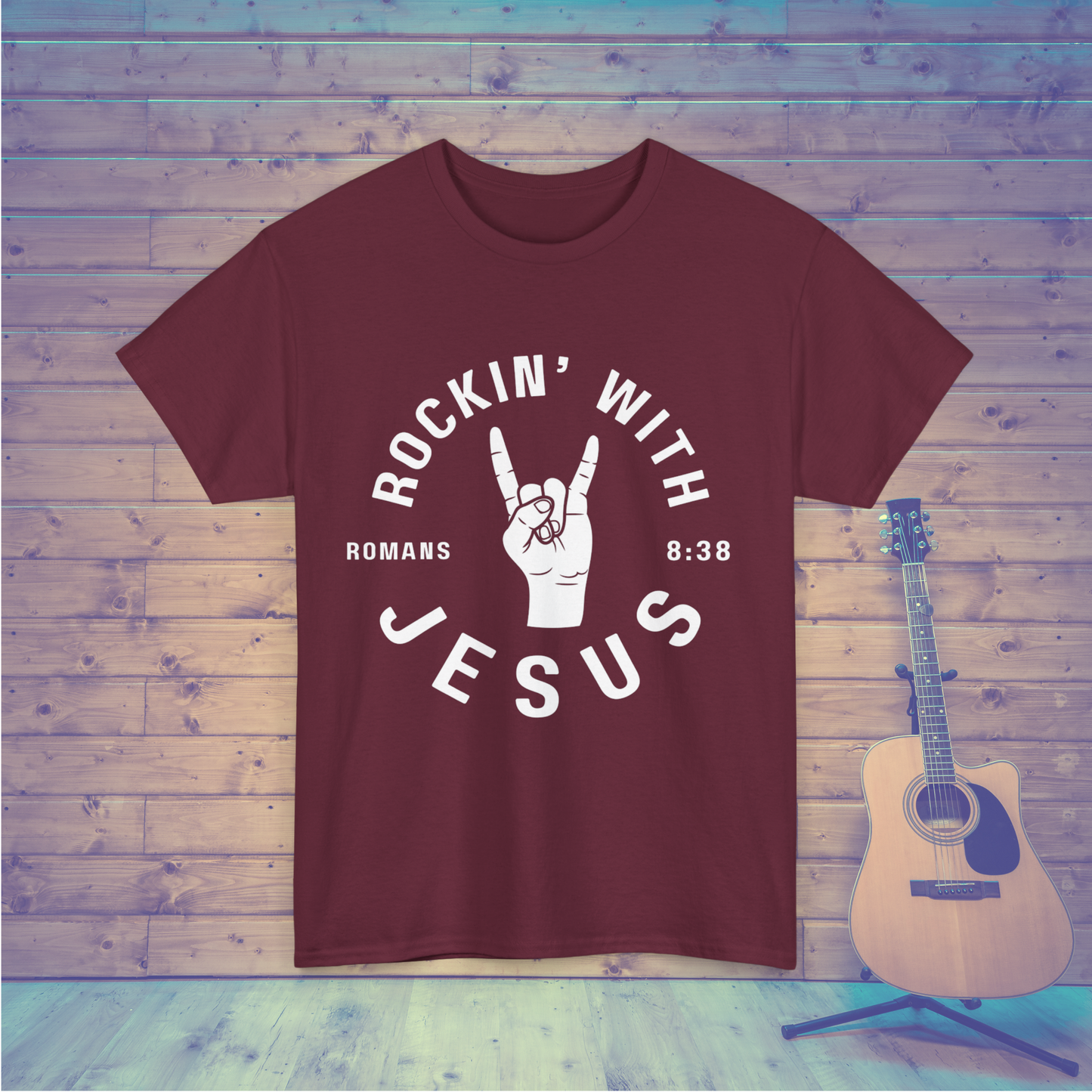 Rockin' with Jesus Unisex Heavy Cotton Tee, Christian T-Shirt, Faith-Based Apparel, Religious Gifts, Gospel Music Lover Shirt