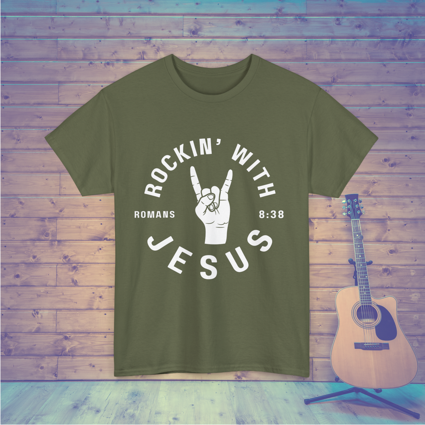 Rockin' with Jesus Unisex Heavy Cotton Tee, Christian T-Shirt, Faith-Based Apparel, Religious Gifts, Gospel Music Lover Shirt