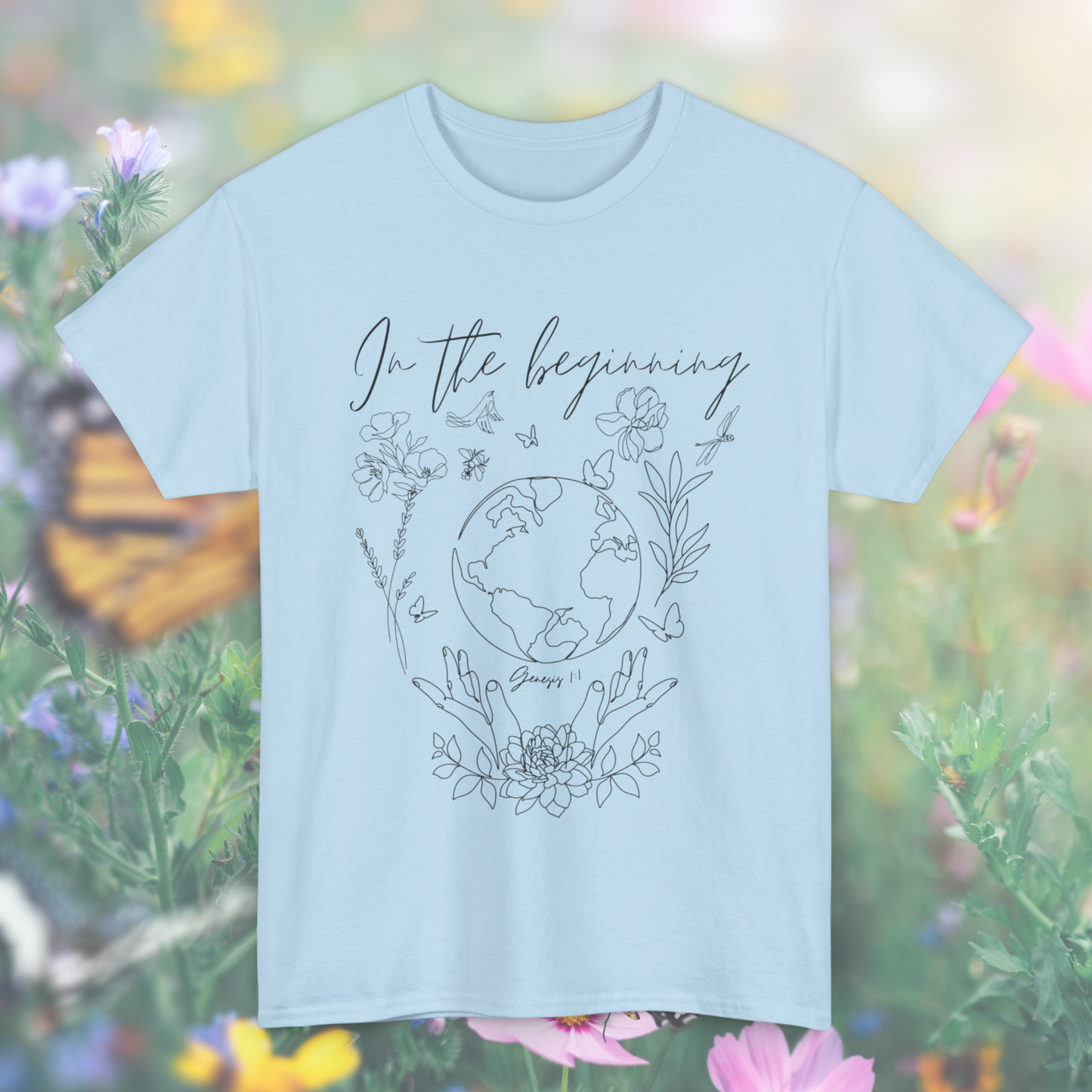 Genesis 1:1 "In the beginning" Tee  - Perfect for Believers, Faith-Based Fashion, Creation-Inspired Design, Gift for Bible Lovers, Everyday Comfort