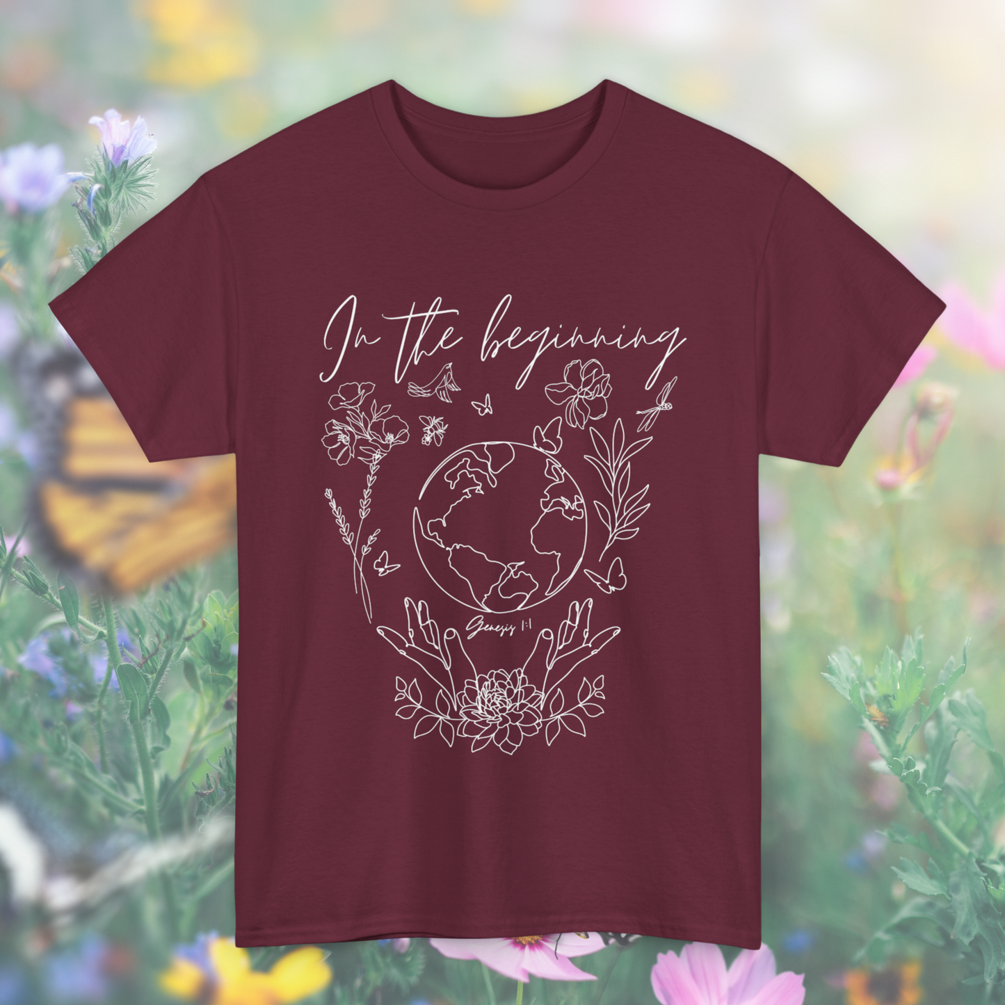 Genesis 1:1 "In the beginning" Tee  - Perfect for Believers, Faith-Based Fashion, Creation-Inspired Design, Gift for Bible Lovers, Everyday Comfort