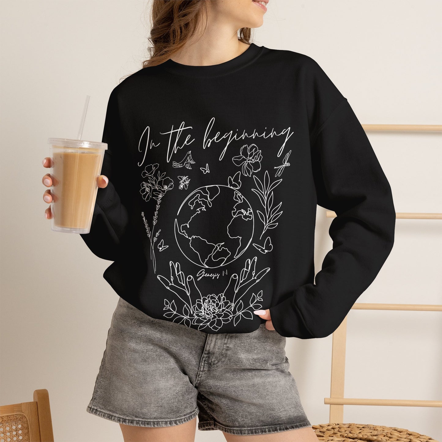 Genesis 1:1 “In the Beginning” Earth Floral Crewneck Sweatshirt