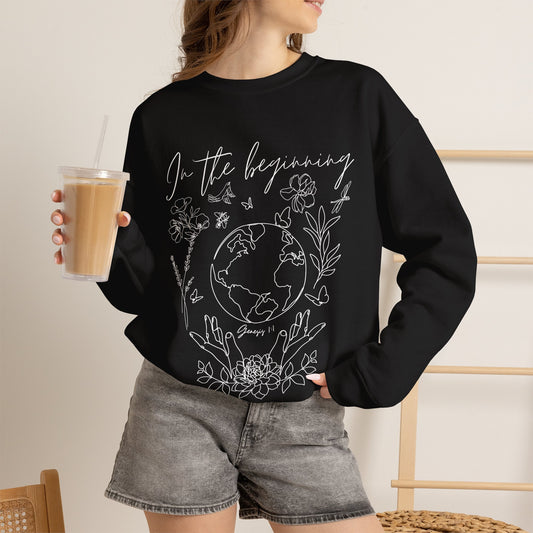 Genesis 1:1 “In the Beginning” Earth Floral Crewneck Sweatshirt