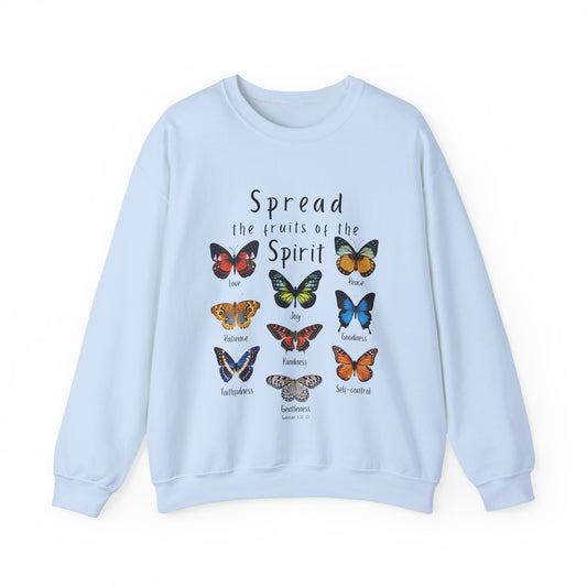 Spread the Fruits of the Spirit Sweatshirt Galatians 5:22-23— Christian Butterfly Faith Crewneck