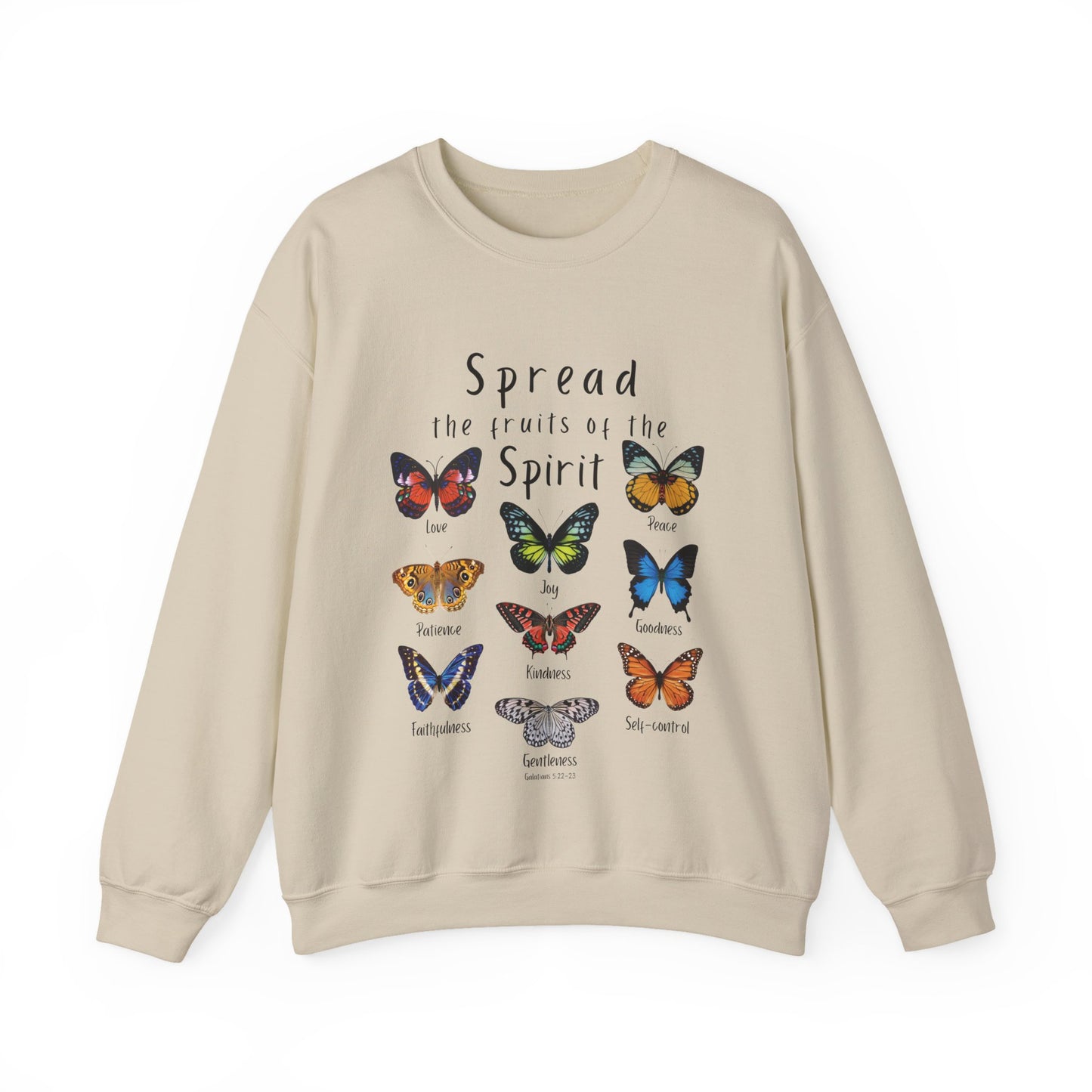 Spread the Fruits of the Spirit Sweatshirt Galatians 5:22-23— Christian Butterfly Faith Crewneck